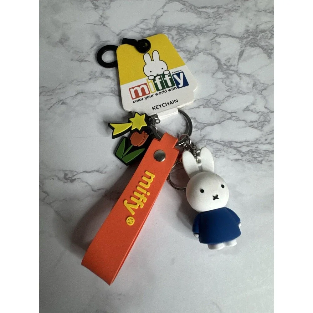 Miffy Clip-On Keychain Keyring w/ Figure & Strap Tag White/Blue/Orange KDY
